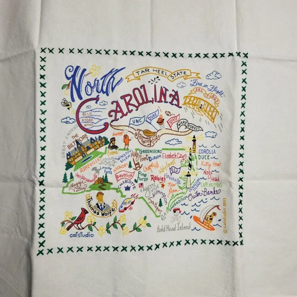 Catstudio North Carolina Dish Towel State Geography Souvenir Tea Hand Cotton